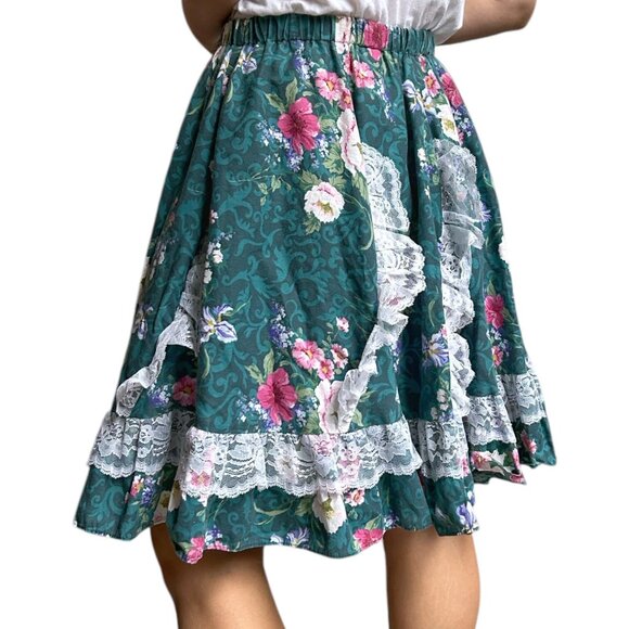 80s 90s vintage Pitchfork brand western skirt lace squaredancing circle floral. - Picture 5 of 8
